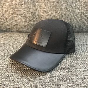 Armani Exchange Leather Bill Trucker Hat